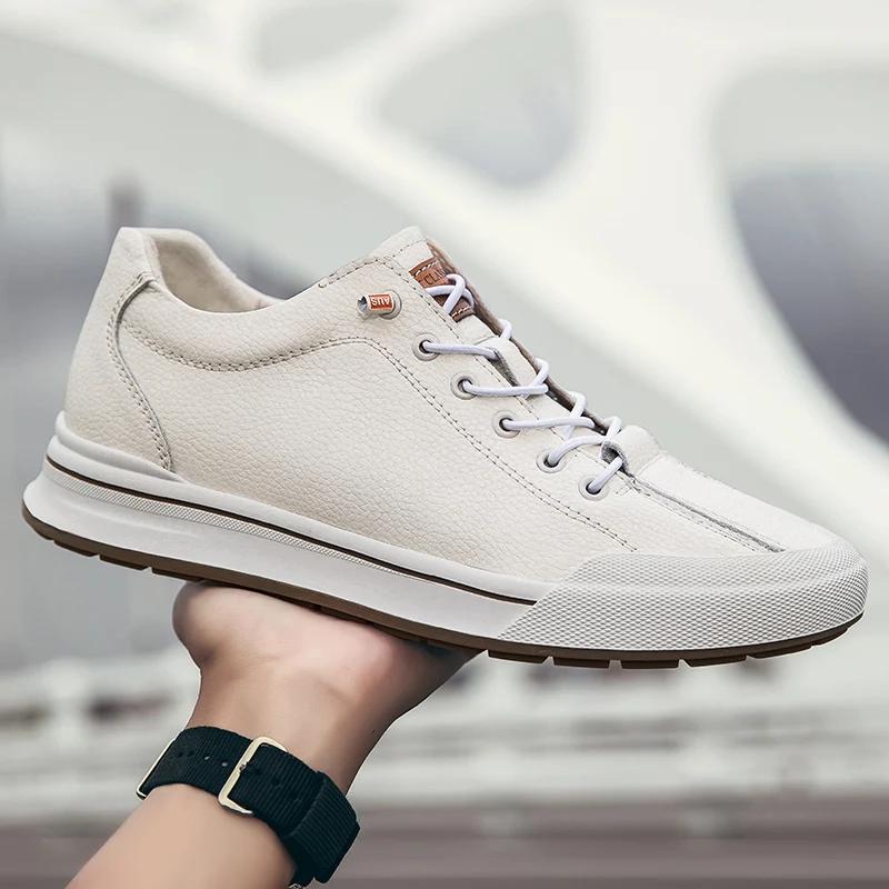 Fashion Mens Sneakers Genuine Leather Casual Outdoor Shoes Male Non-Slip Fashion Luxury Brand Footwear Quality Handmade White Shoe Men