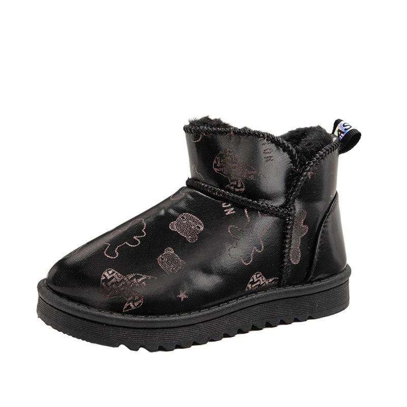 Kids Bear Print Fleece Lined Non Slip Snow Boots