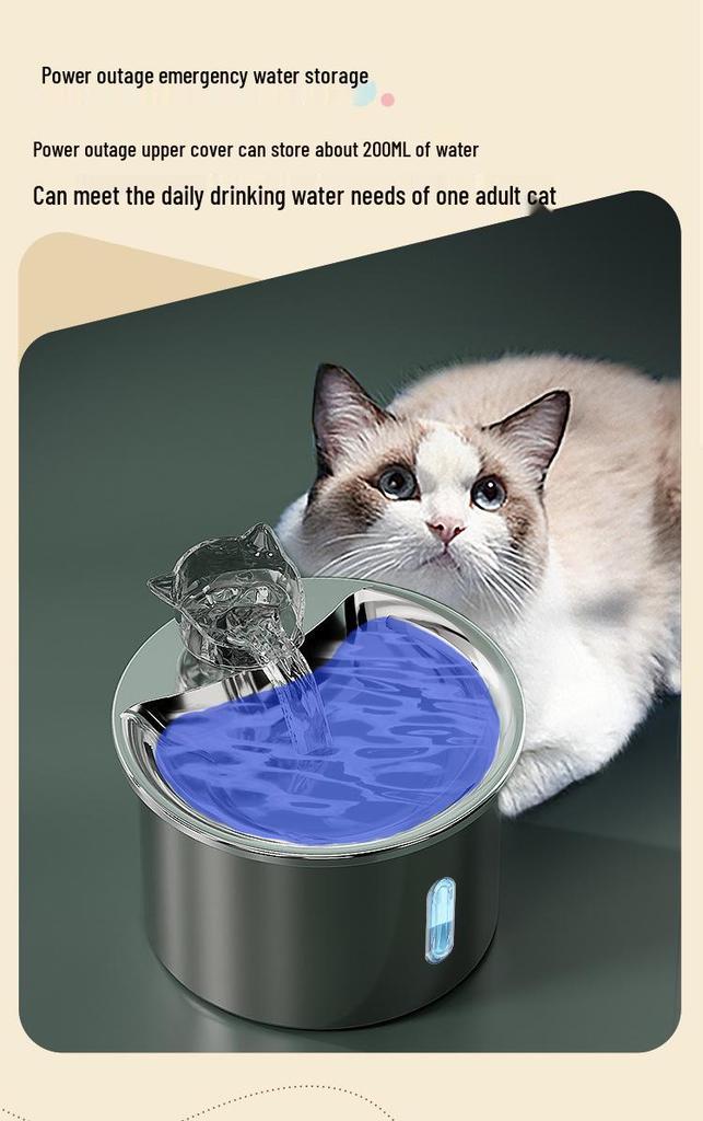 Smart Stainless Steel Pet Water Fountain with Light & Automatic Filtration for Cats