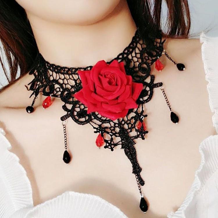 Gothic Lolita Rose Choker Necklace 