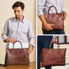 CONTACT'S Genuine Leather Handbag Men Retro Quality Large Capacity Briefcase Male Metal Zipper Daily Office Travel Laptop Bag