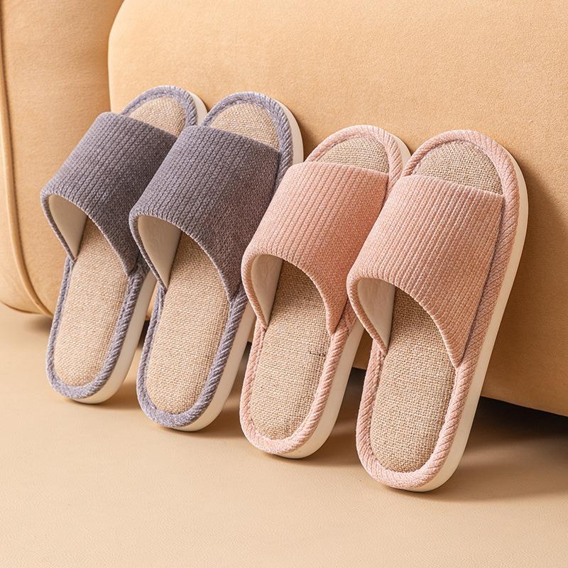 Japanese Style Linen Indoor Home Slippers Unisex Breathable Non Slip Soft Sole