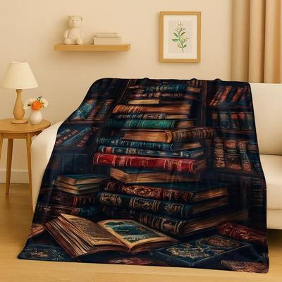 Retro Magisches Buch Bücherregal Flanelldecke, Ultra Weiche Warme Plüschdecke für Zuhause Schlafzimmer Bett Sofa Abdeckung Büro Geschenk Kinder