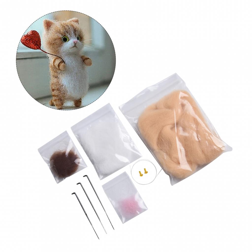 DIY Cat Wool Felt Craft Material Pack Child Handmade Doll Needle Felting Kit
