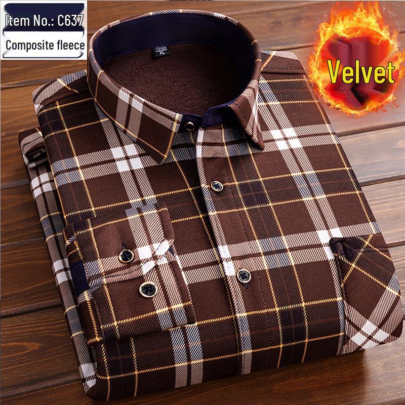 Men's Retro Plaid Fleece-lined Winter Shirt - Thick, Warm, Long-sleeved Casual Top for Middle-aged and Elderly