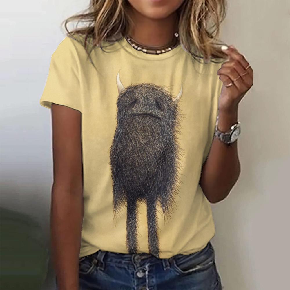 Summer Round Neck Loose Top 3d Printed Cartoon Pattern T-Shirt Fashionable Street Casual Women's White T-Shirt2024