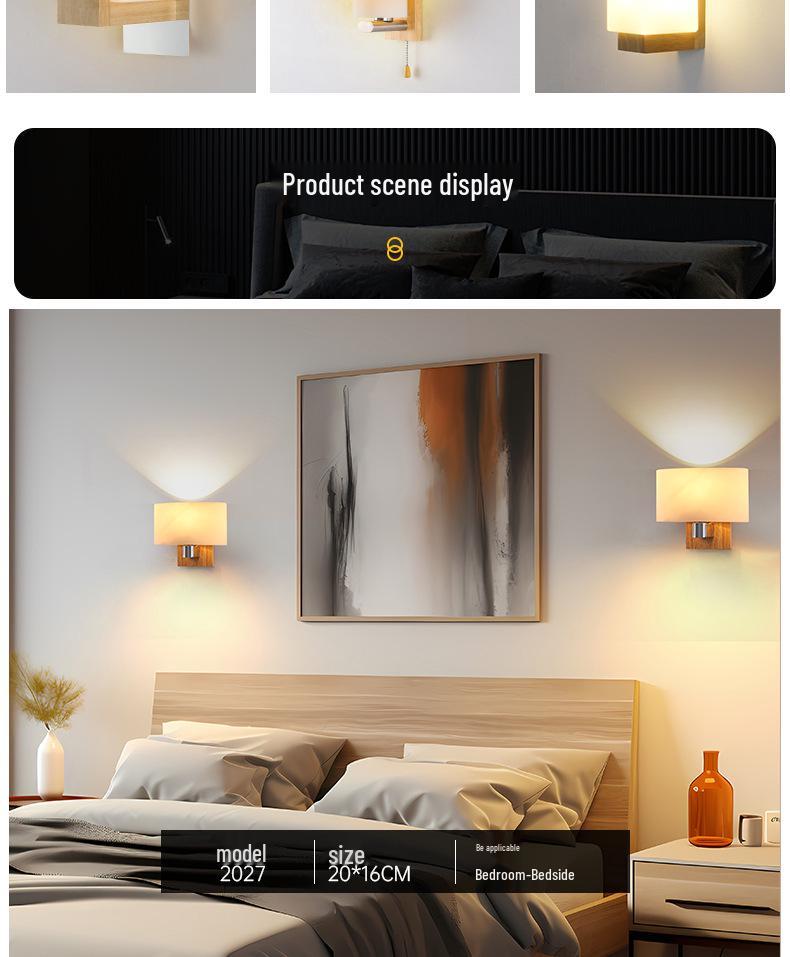 Solid Wood Glass Wall Lamp for Bedroom, Living Room, or Study - Chinese Art and European Style