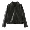 Autumn Women American Style Vintage Solid Bordeaux Red Short Jacket Women's Zipper Long Sleeve Chic Leather Jacket