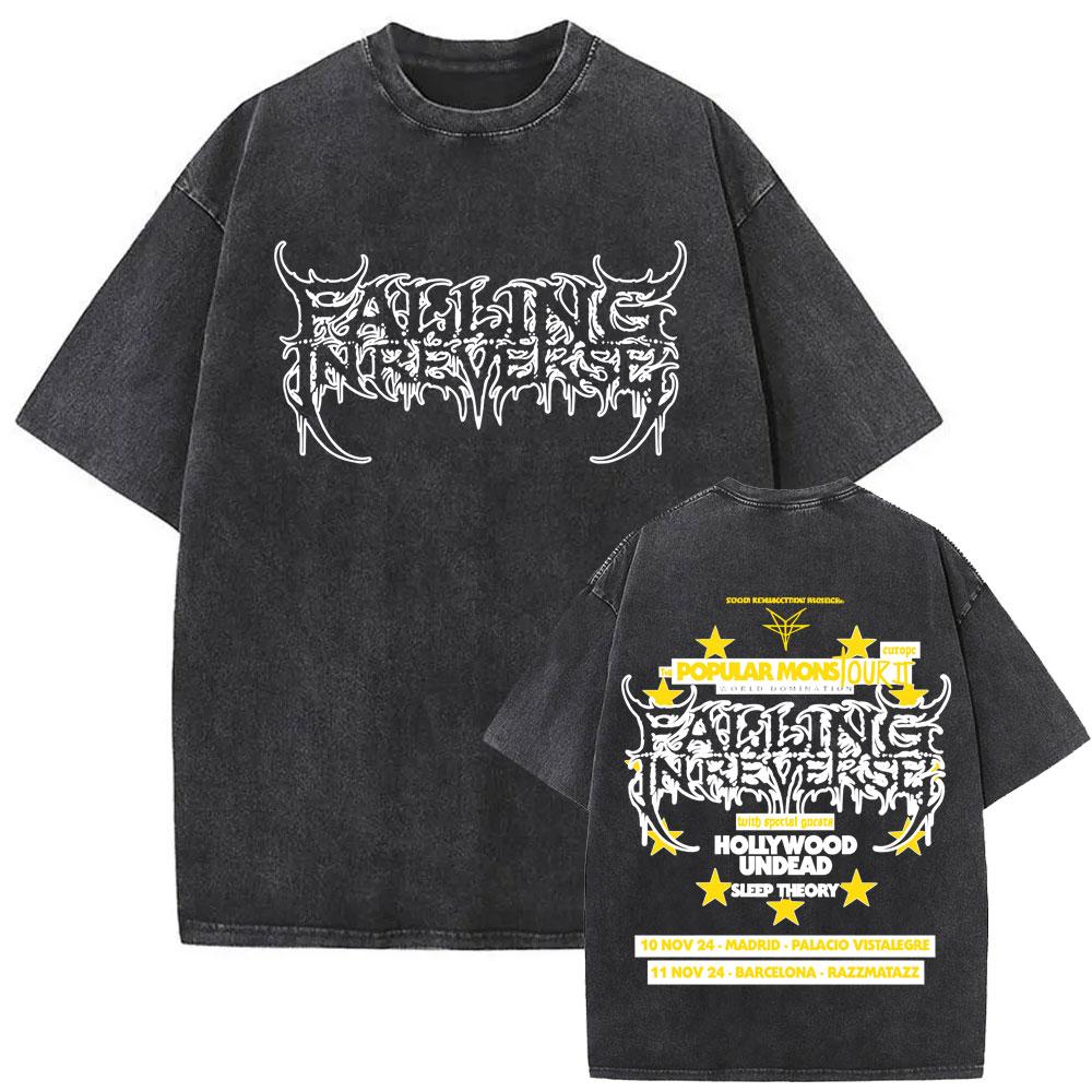 Washed Vintage Rock Band Falling In Reverse Skeleton Print Tshirt Men Women Retro Gothic Punk Tshirts Cotton Oversized T Shirt