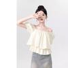 Apricot One-word Shoulder Suspender Doll Shirt Women's Summer New Chic Square Neck Short-sleeved Shirt Short Top