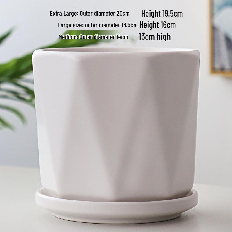 Nordic White Ceramic Flower Pot with Tray - Large & Extra Large for Pothos & Succulents
