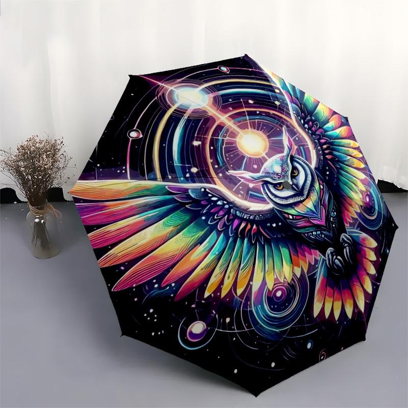 1pc Colorful Cosmic Owl Mandala Umbrella with Plastic Handle,Suitable for All Seasons Home Travel Outdoor UmbrellaDD1488