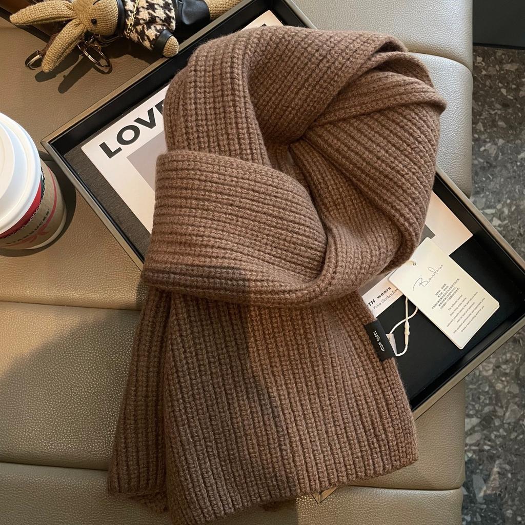 111 pure knitted scarf for men and women, winter Korean version of versatile wool to keep warm, soft waxy scarf for students