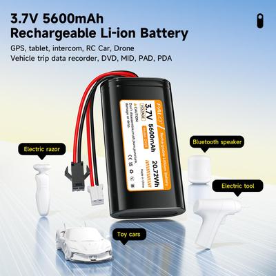 3.7V 5600mAh Rechargeable Li-ion Battery With PH2.0-2Pin Plug andSM2.0-2Pin Plug For GPS,tablet,intercom,RC Car,DVD,MID,PAD,PDA
