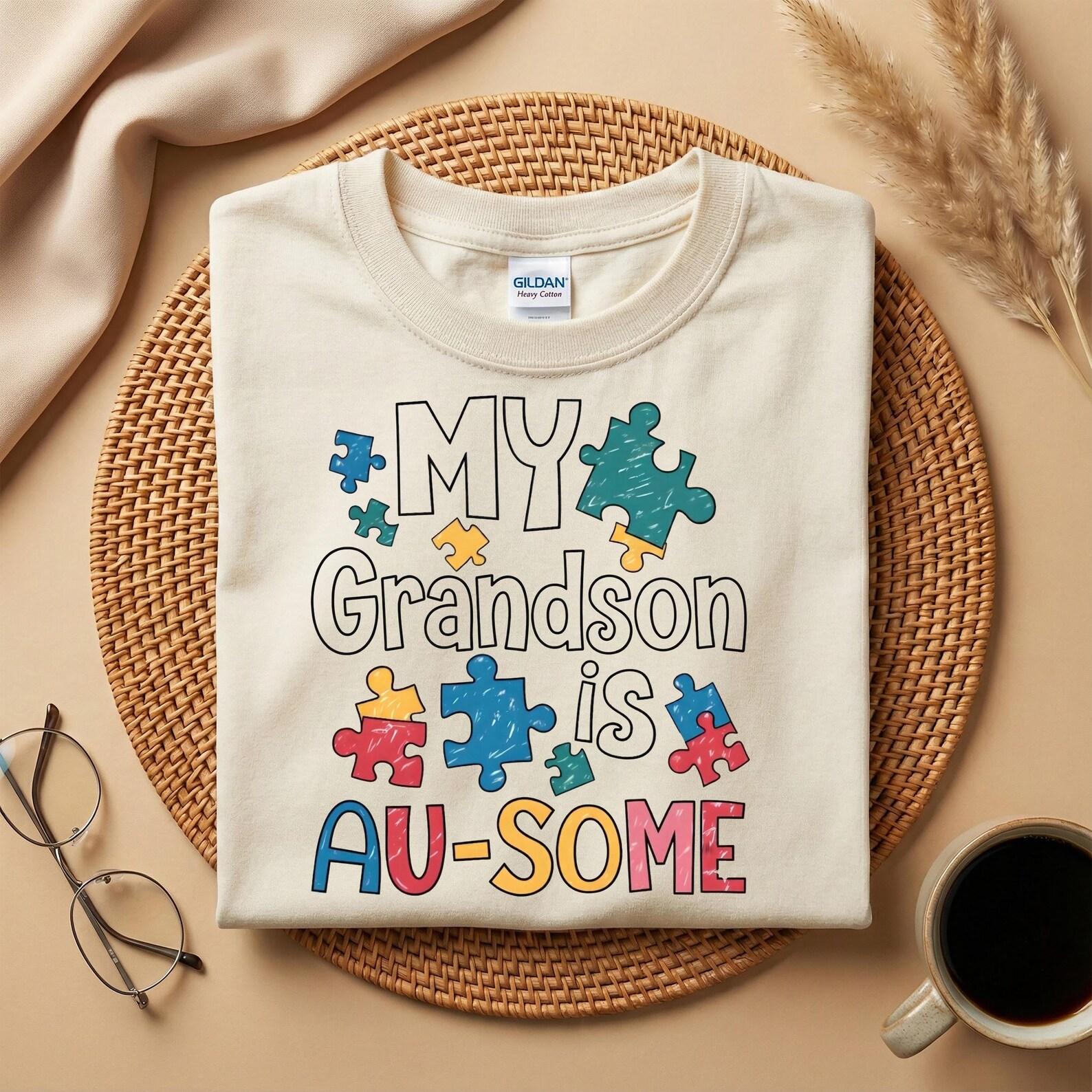 My Grandson is Au-some Shirt, Autism Awareness Grandma Tee, Puzzle Piece Graphic Shirt, Proud Autism Family Gift, Mother s Day Shirt 2XL