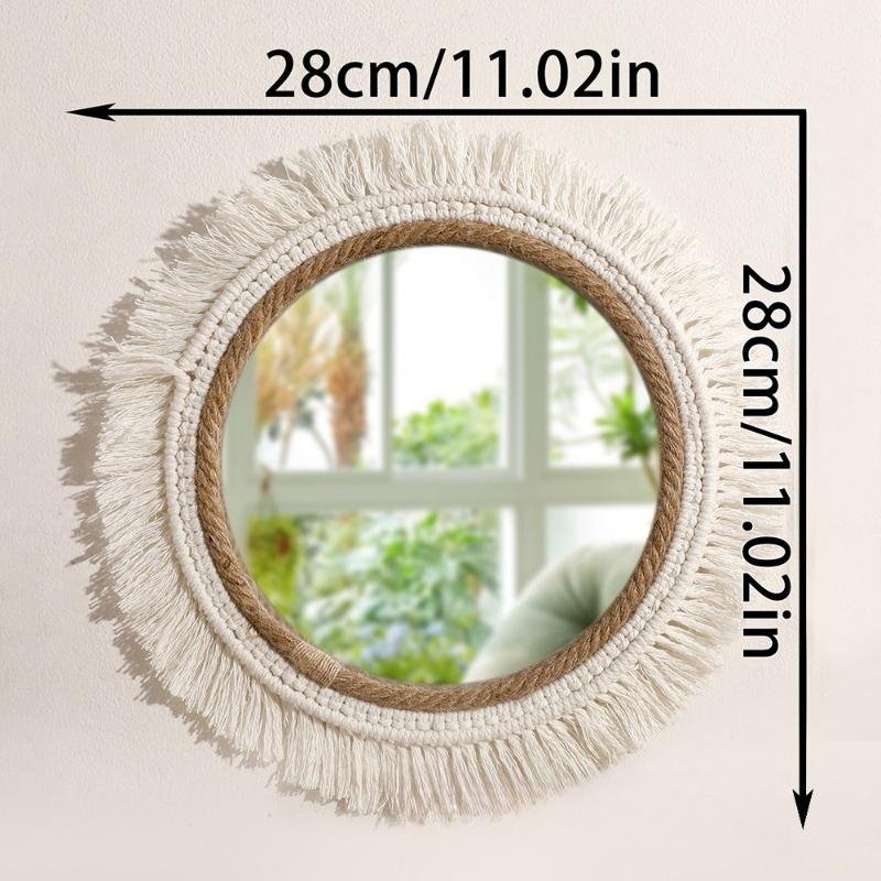1pc Cotton Rope Woven Mirror Round Tassel Wall Hang Simple Tapestry For Home Bedroom Living Room Entry Art Decor