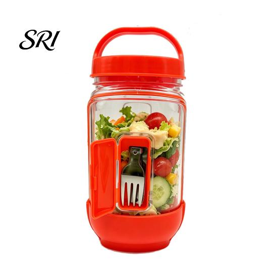 Leak-proof Salad Container Jar Side Open Leakproof Meal Prep Box Layered with Dressing Compartment Reusable Food-Safe Bowl for Travel Office