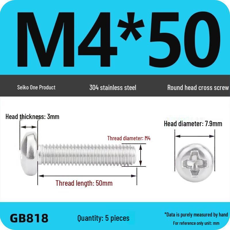 Phillips Pan Head Machine Screws, 304 Stainless Steel, Sizes M1-M10