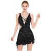 Womens Dance Dress Rhinestones Adorned Straps Backless Design Side Slit Flowy Asymmetrical Hem Dresses