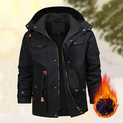 Chaqueta de invierno de Color liso para hombre, abrigo con capucha desmontable, cuello levantado, manga larga, forro polar, múltiples bolsillos, solapa con cremallera, prendas de vestir