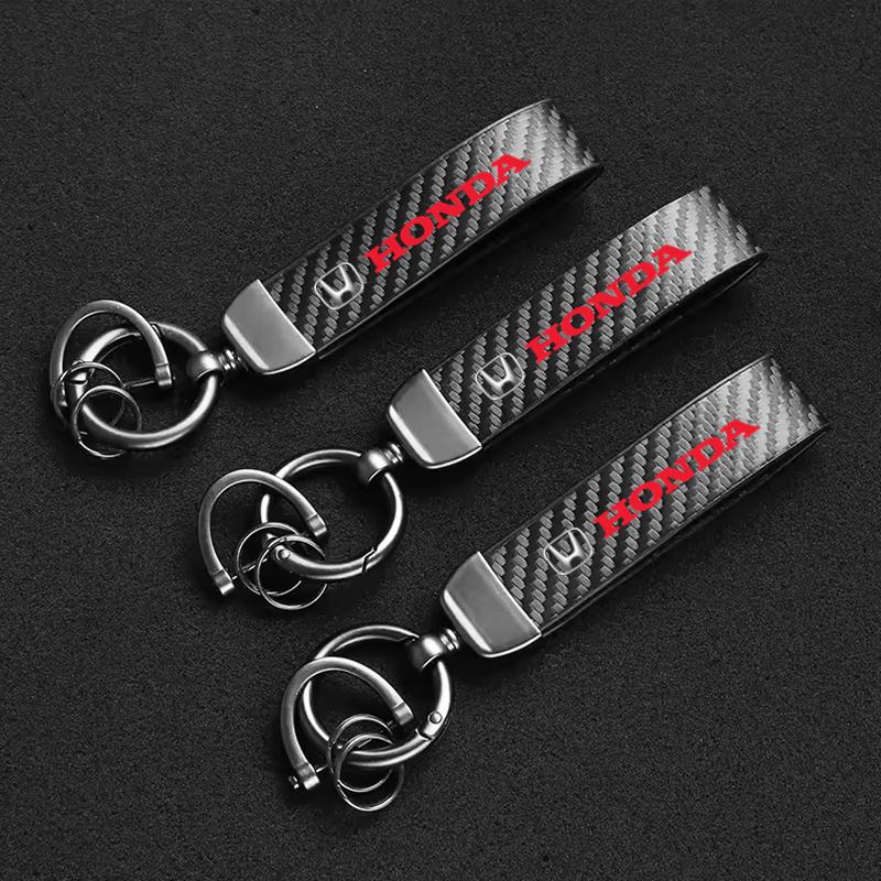 Carbon Fiber Style Car Keychain Microfiber Leather Key Chain For Honda Fit Civic Accord 7 8 9 10 Pilot City Jazz CRV HRV EB1