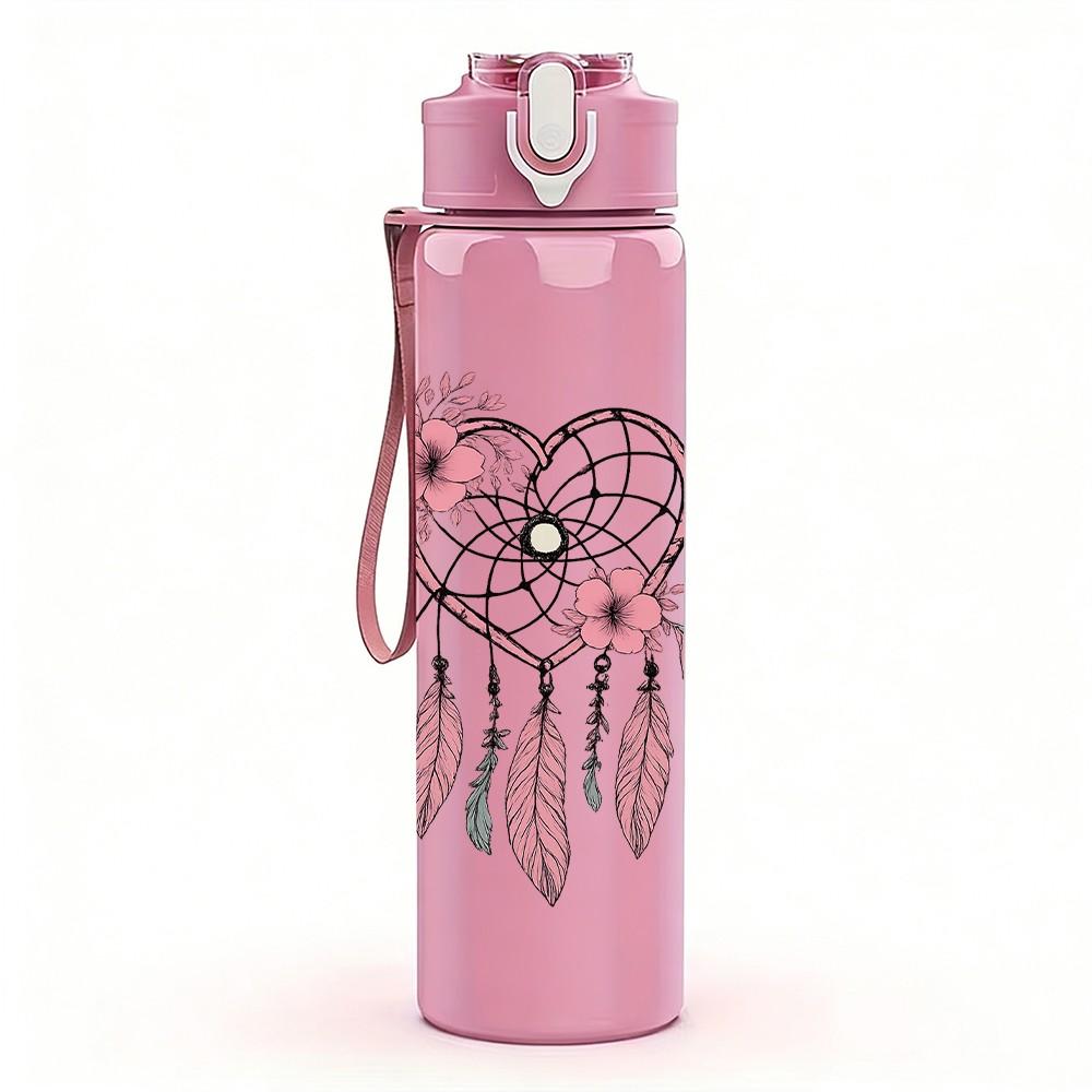 1PC Boho Dreamcatcher Letter Graphic 750ml Color Plastic Sports Water Bottle Leakproof Flip Straw Lid Suitable for Sports Office Home Use