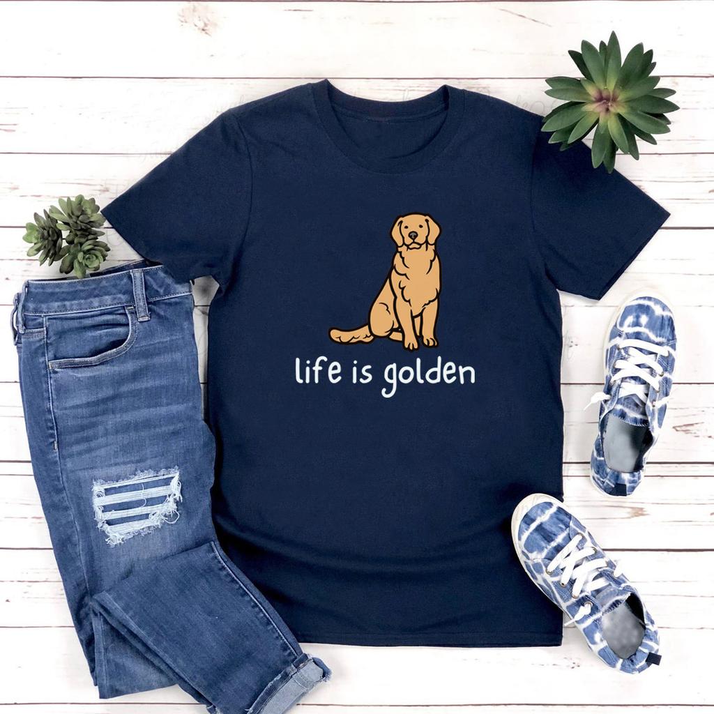 Cute Golden Retriever Dog Mom Tshirt Life Is Golden Shirt Unisex O-Neck T-shirts Casual Short Sleeve Tee English Retriever Gift