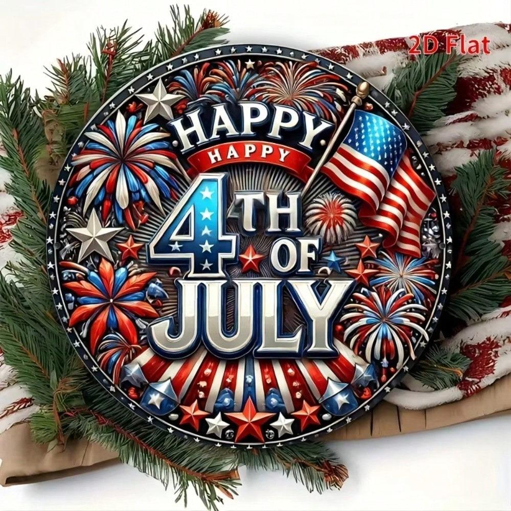 Vintage Patriotic 4th July Aluminum Tin Sign, American Flag Wall Art Decor for Home Bar Garage Man Cave, Durable Metal Plaque