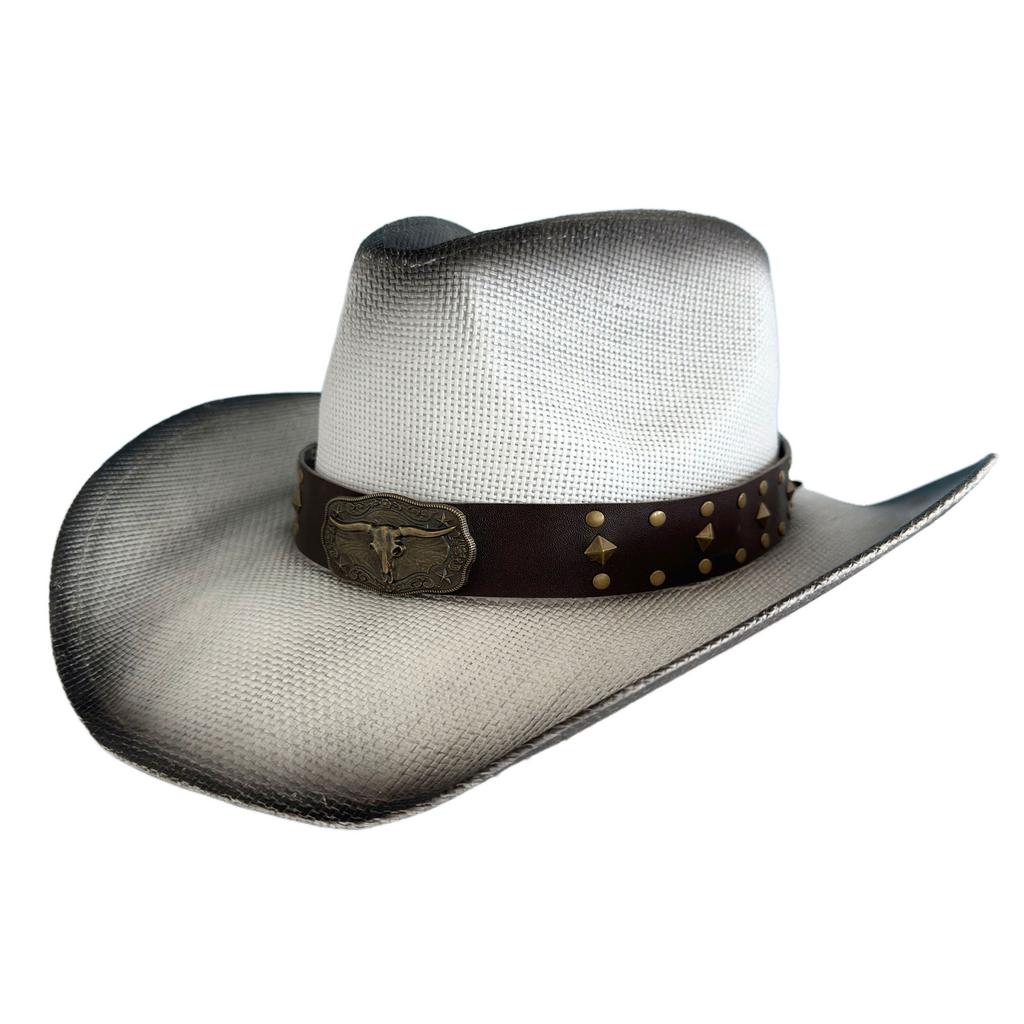Decorative Cow Head Belt Cowgirl Hats for Women Men Summer Straw Sun Hat UV Protection Beach Holiday Sun Cap Panama Jazz Hat