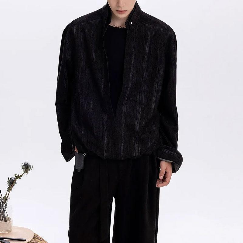 

Men s Black Striped Stand Collar Loose Jacket Casual Daily Outerwear 4XL чорний