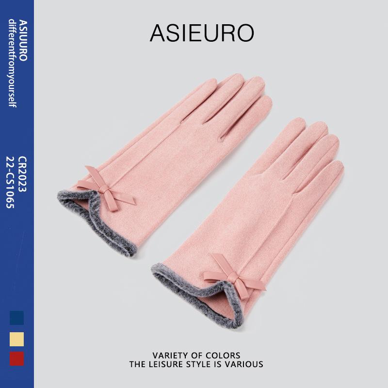 

FallSeason and ColdSeason Suede Lady Windproof and Warm Cycling Gloves Korean Style Touch Screen Cold Proof Outside Gloves One Size