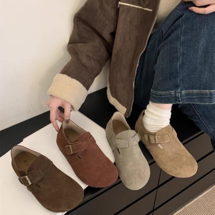 Rindsleder-Version! Mori Plattform Boken Schuhe vielseitige Slipper Herbst und Winter neue Retro Einzel Schuhe Ein-Pedal Damen Schuhe