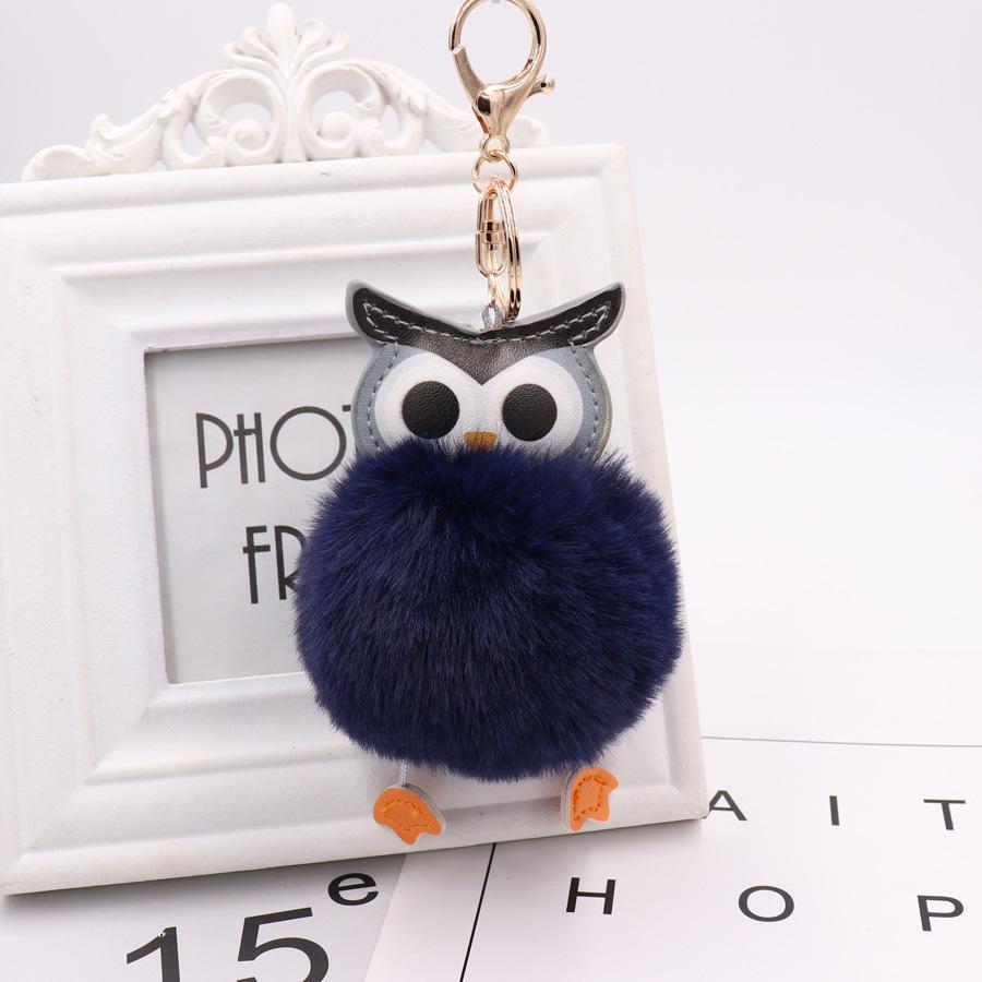 Porte-clés en peluche en forme de hibou mignon avec boule de fourrure en PU, pendentif pour sac, décoration de voiture, cadeau