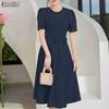 ZANZEA Women Casual Round Neck Summer Short Sleeve Dress