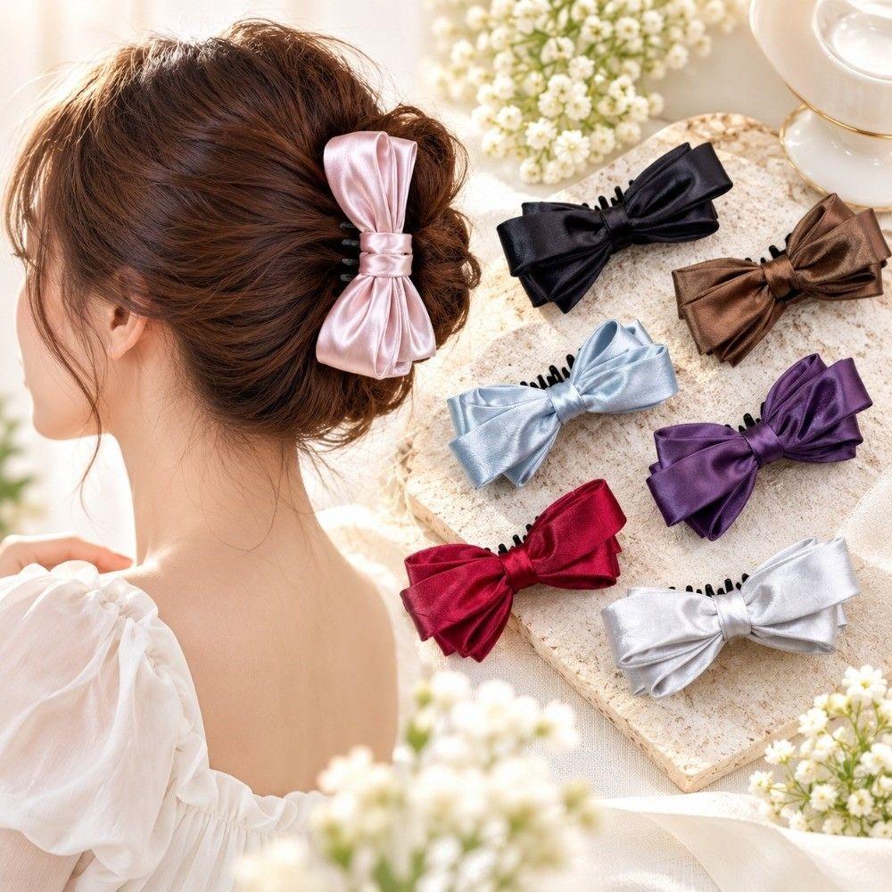Strong Grip Bow Hair Clip Spring Mechanism High Ponytail Barrette Special Occasion Styling