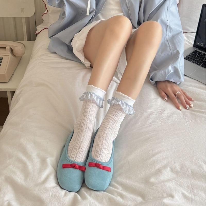 Lolita White Lace Lace-up Princess Socks Paired with Mary Jane Style Children's Shoes - Summer Lightweight Socks Set