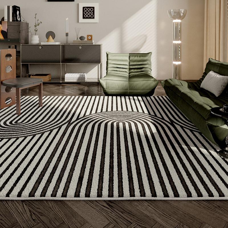 

French Simple Living Room Carpet Modern Light Luxury Plush Anti-slip Coffee Table Rug Home Decor Lines Bedroom Soft Floor Mat 50x80cm (19x31inch)