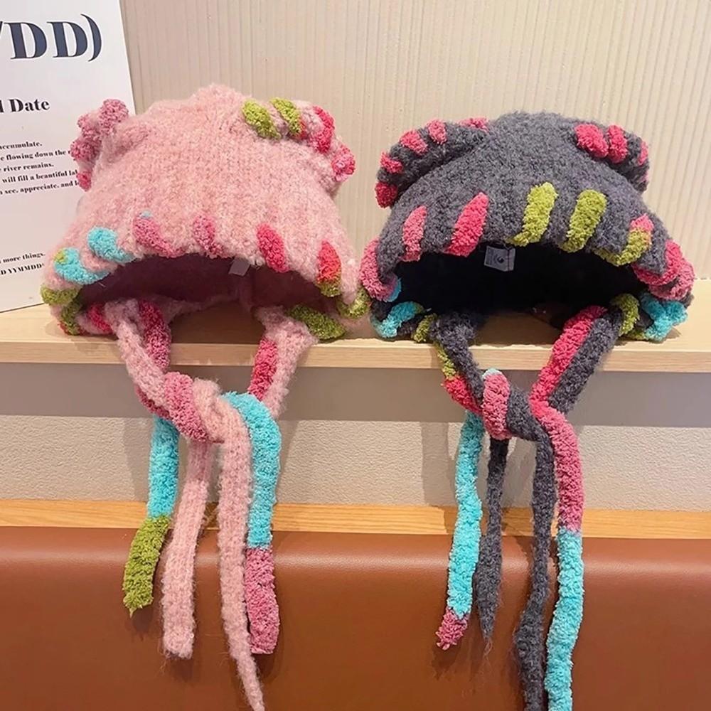 Lightweight Warm Ear Knitted Fleeces Hat Elastic Adjustables Kid Ear Protection Cap Windproof Tassels Straps Ear Muff Hat