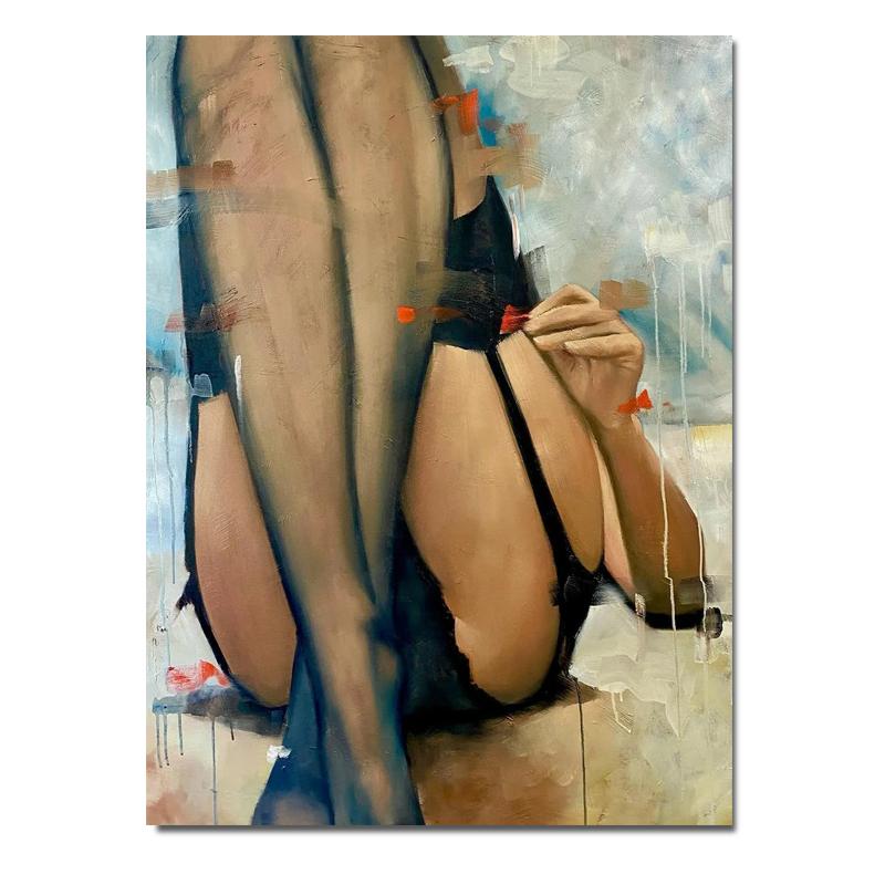 Donna sexy corpo ragazza nuda arte della parete calze di seta donna pittura a olio su tela sensuale poster e stampe decorazioni per la casa erotiche