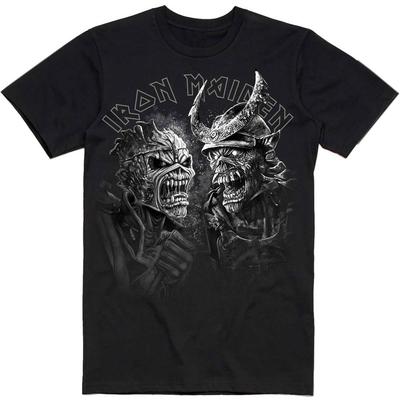 Herren Iron Maiden Senjutsu Graustufen Köpfe T-Shirt Schwarz