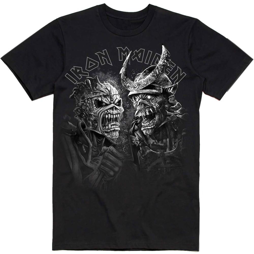 Men's Iron Maiden Senjutsu Grayscale Heads T-shirt Black