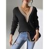 YYFS Maglioni a maniche lunghe con scollo a V, stampati in tinta unita, casual, autunno inverno, da donna