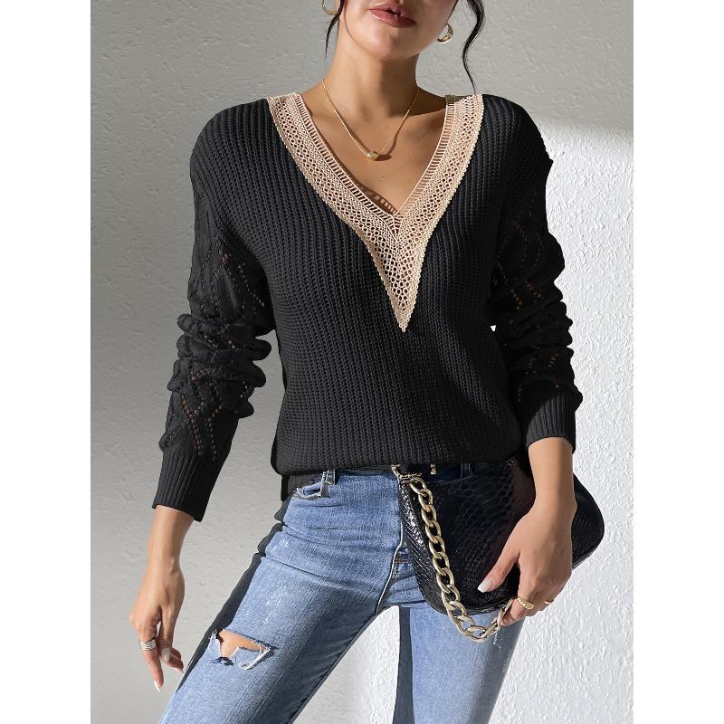 YYFS Maglioni a maniche lunghe con scollo a V, stampati in tinta unita, casual, autunno inverno, da donna