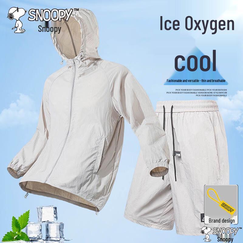 

SNOOPY Men s Summer Hooded Sun Protection Sportswear Set L