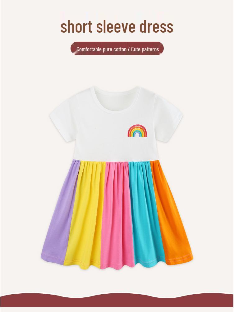 European-Style Rainbow Print Toddler Princess Summer Dresses
