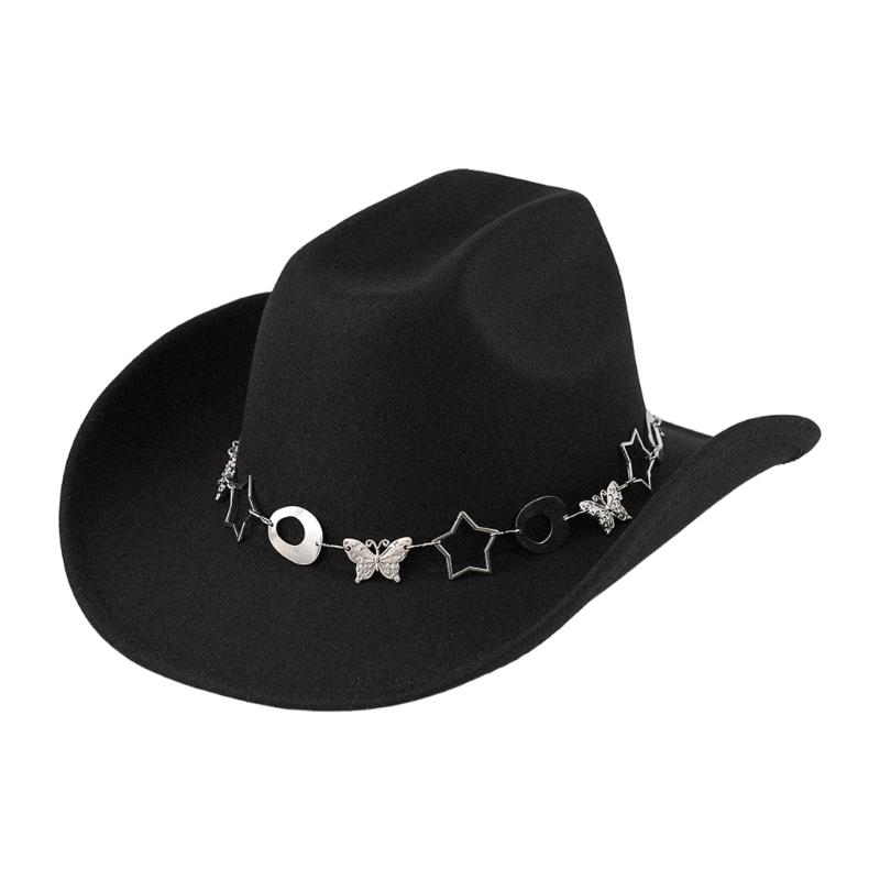 Fashion Star Butterfly Chain Cowboy Cap For Women Men Western Hat Fashion Accessory for Music Festival Theme Party
