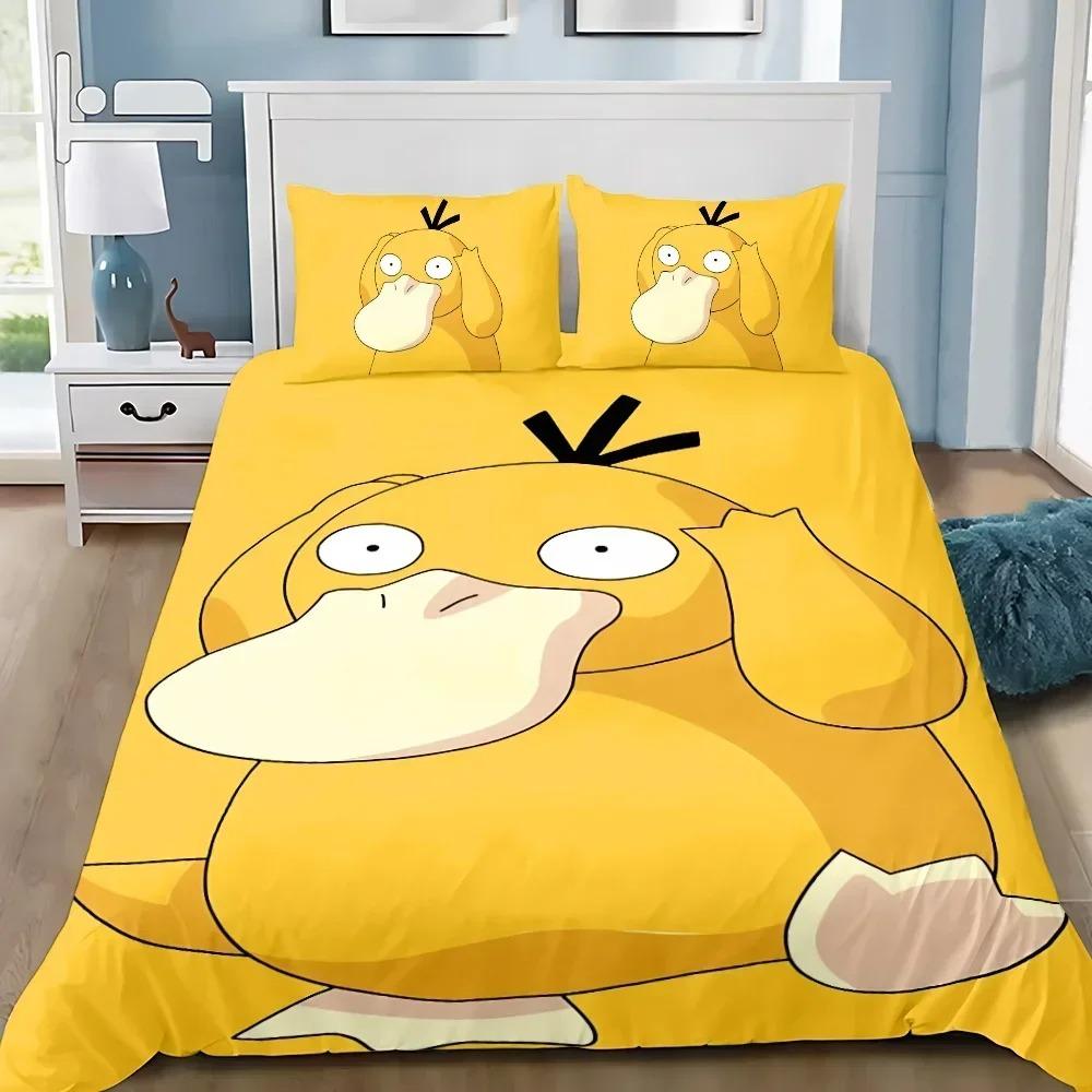 Ensemble de literie imprimé 3D Psyduck Dessin Animé Housse de couette Taies d'oreiller Enfants Simple Double Grande Taille