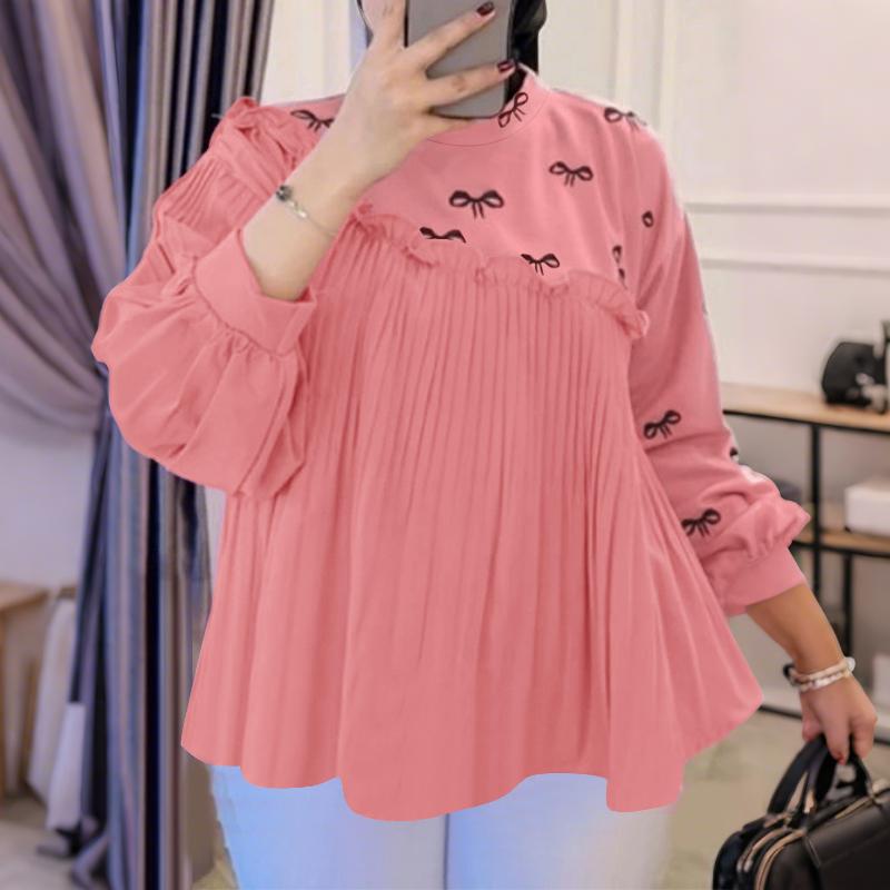 

ZANZEA Women Casual Round Neck 34/ Sleeve Loose Print Patchwork Blouse 2XL