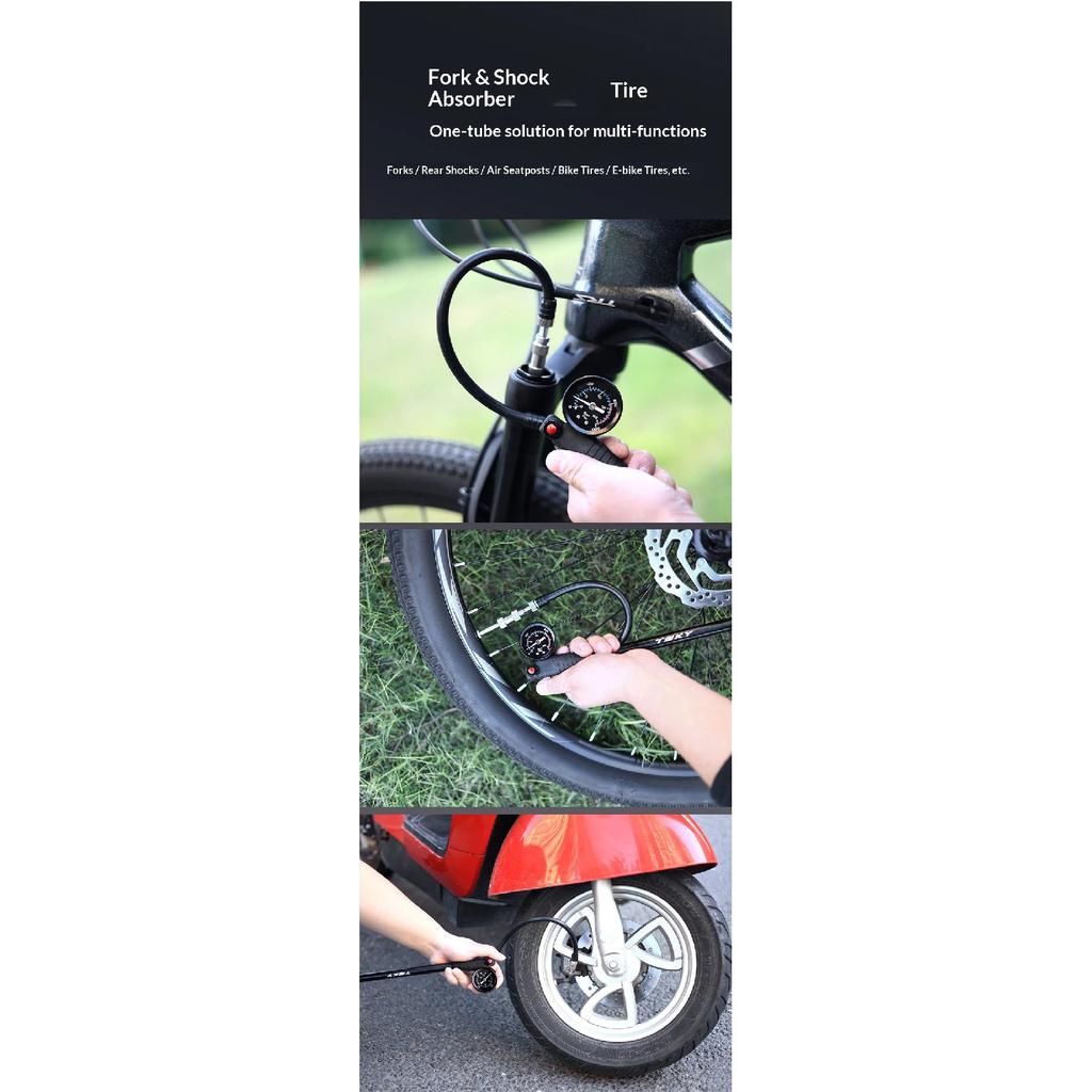 OFFBONDAGE Portable Bicycle Pump 300PSI Bike Air Pump Portable Tire Inflator MTB Road Bike Pump with Gauge Schrader Presta Valve