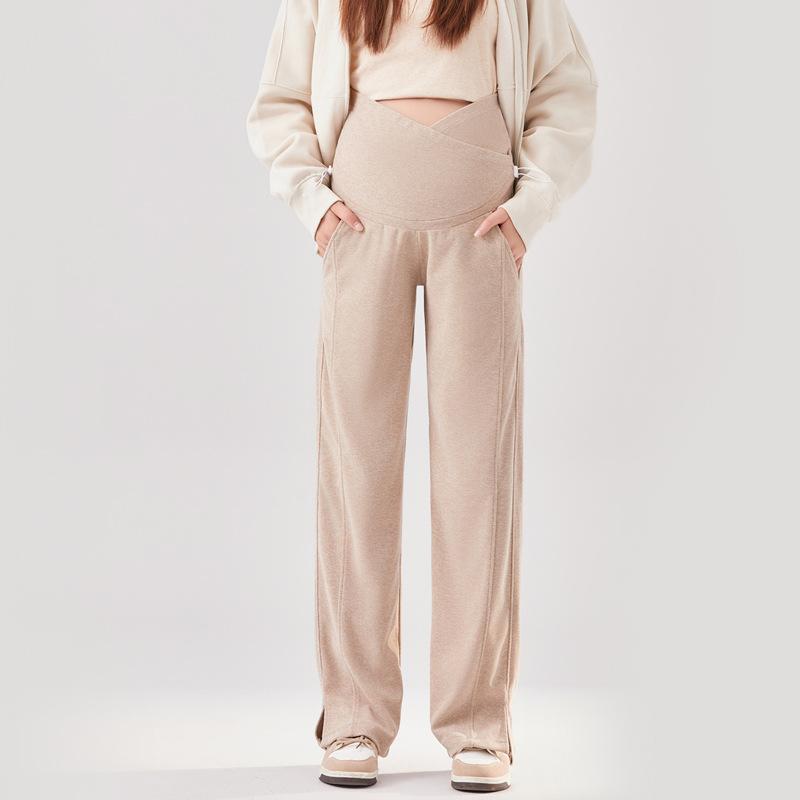 Maternity pants casual pants wear autumn and winter new Pupu maternity pants belly support pants thin and drape maternity wide-leg pants